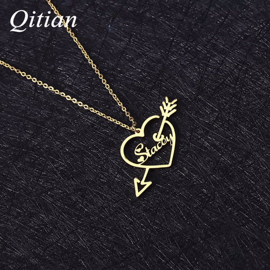 Name Necklace With Arrow Heart Necklaces