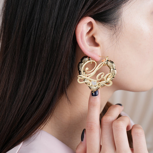 Heart Bamboo Name Earrings QE678