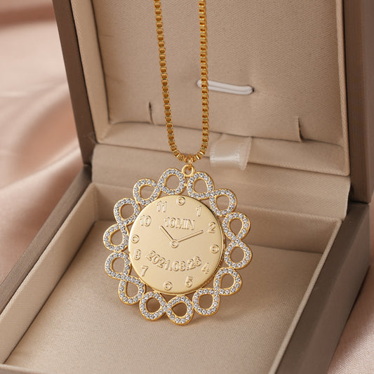 Clock Memorial Name Necklace QN743