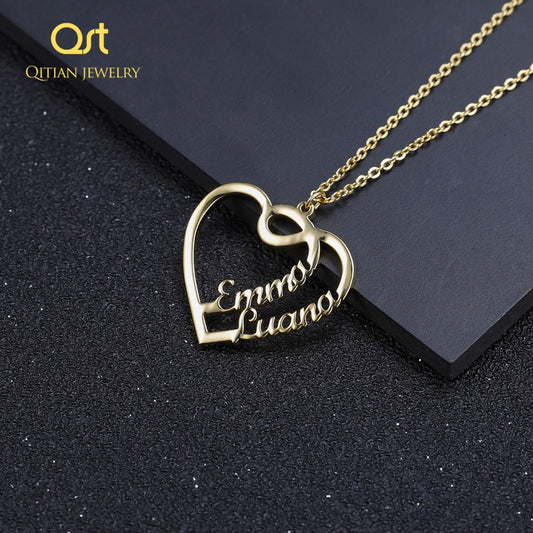 Double Heart Name Custom Necklaces QN360