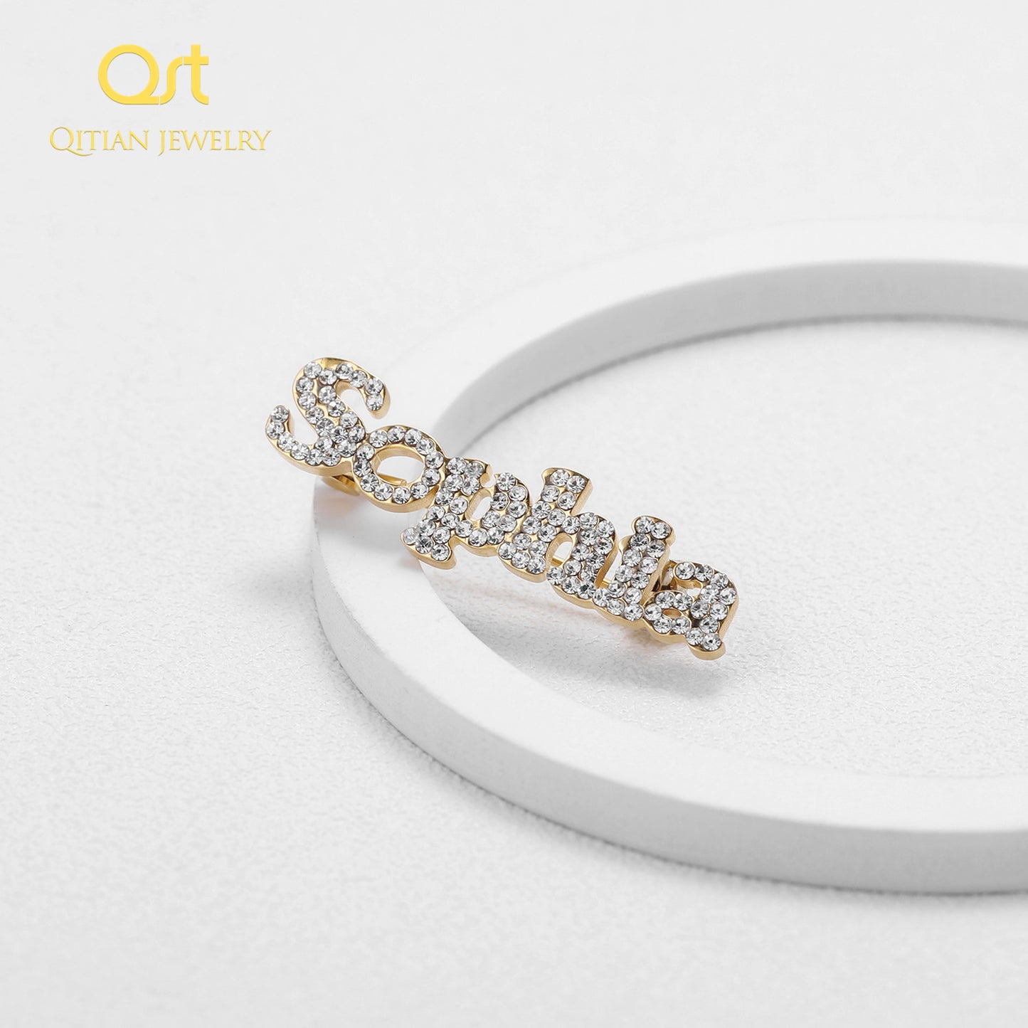 Custom Name Iced Out Brooch QBR-004