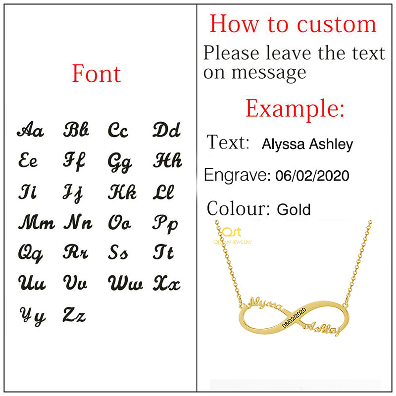Double Name Engraved Date Numerals Infinity Necklaces