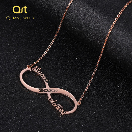 Double Name Engraved Date Numerals Infinity Necklaces