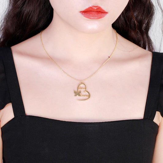 Butterfly Heart Pendants Custom Name Necklaces