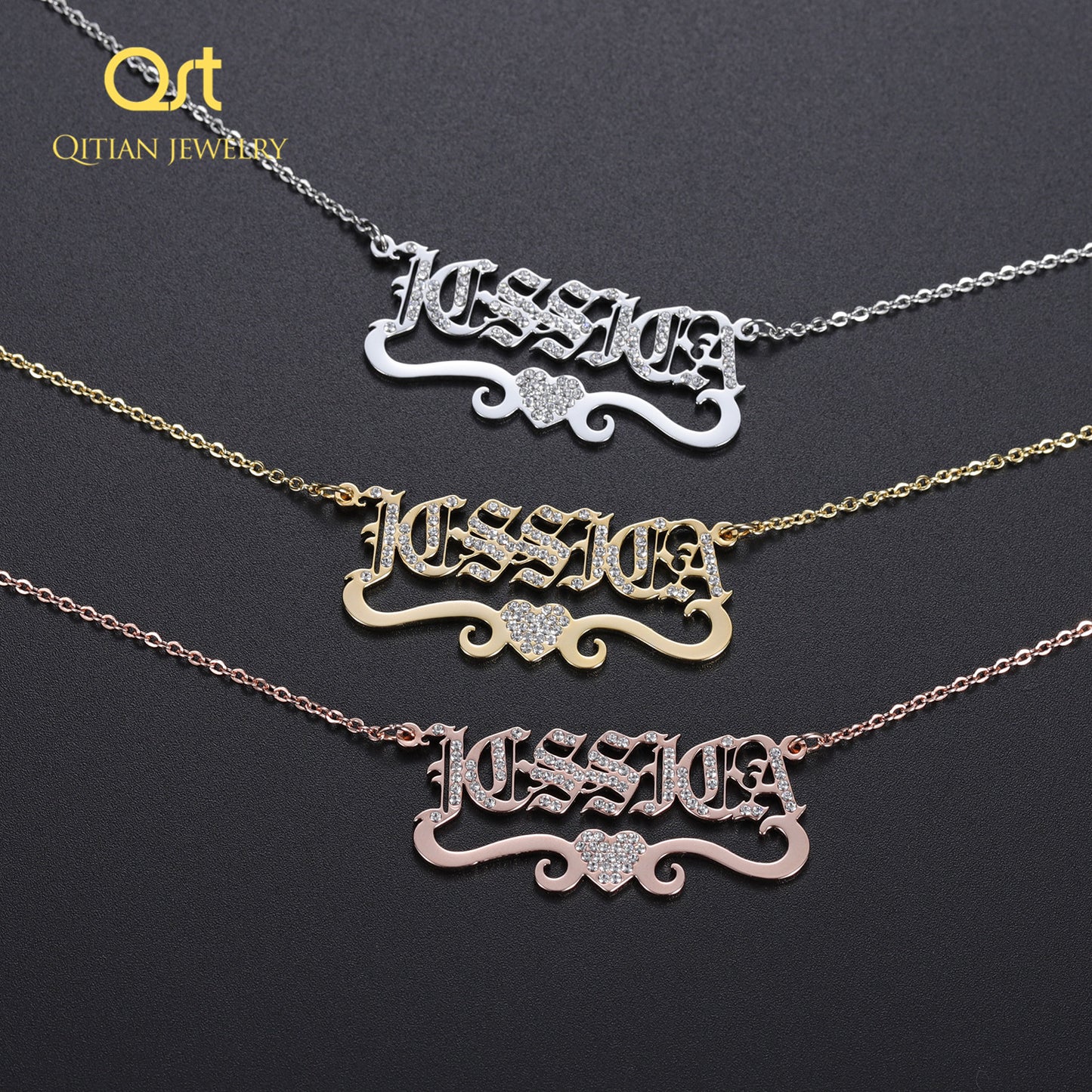 Bling Iced Out Name Necklace old English