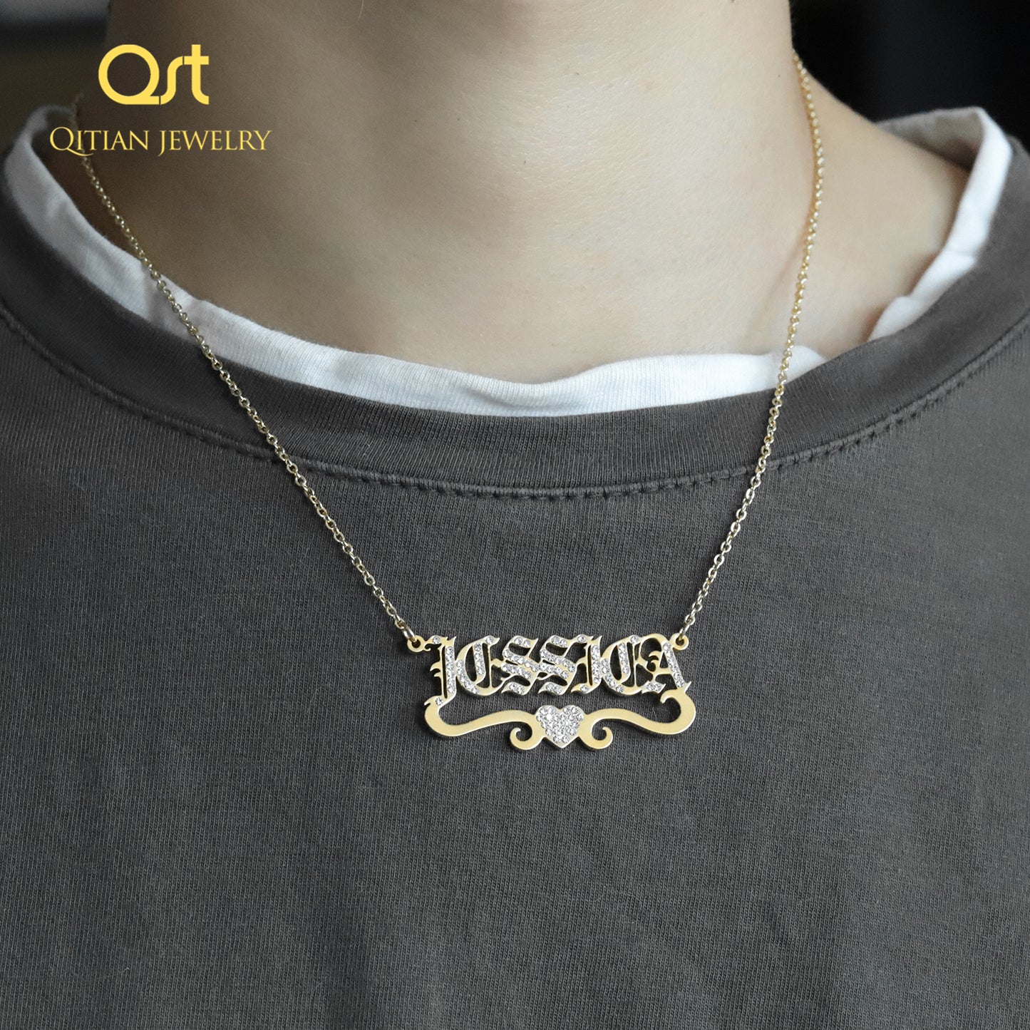 Bling Iced Out Name Necklace old English