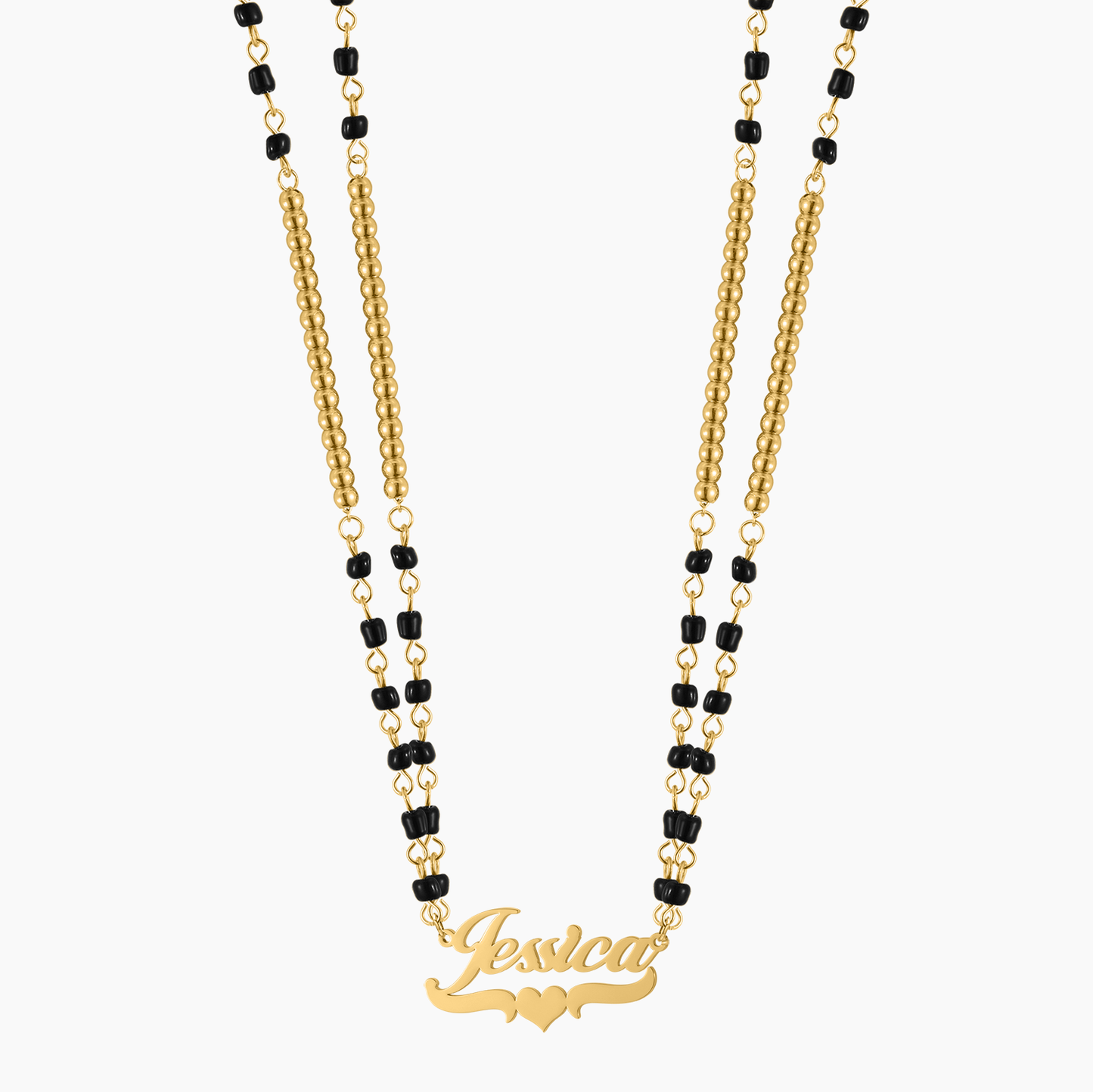 Name Necklace With Black Bead Chain QN747