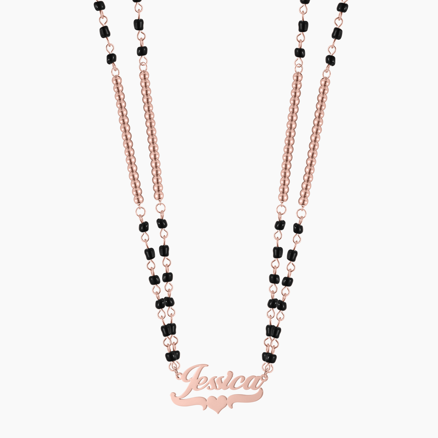 Name Necklace With Black Bead Chain QN747