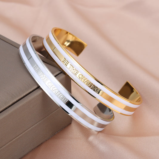 Enamel White Bangle With Your Text QB756