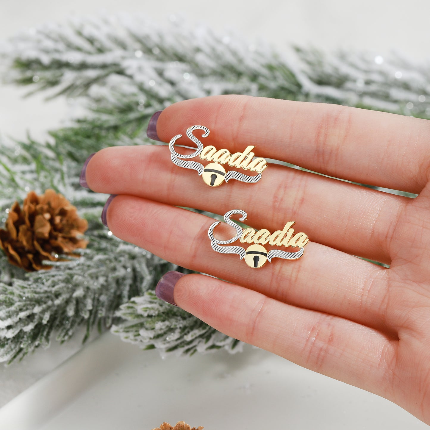 Christmas Bell Name Studs Earrings QE991