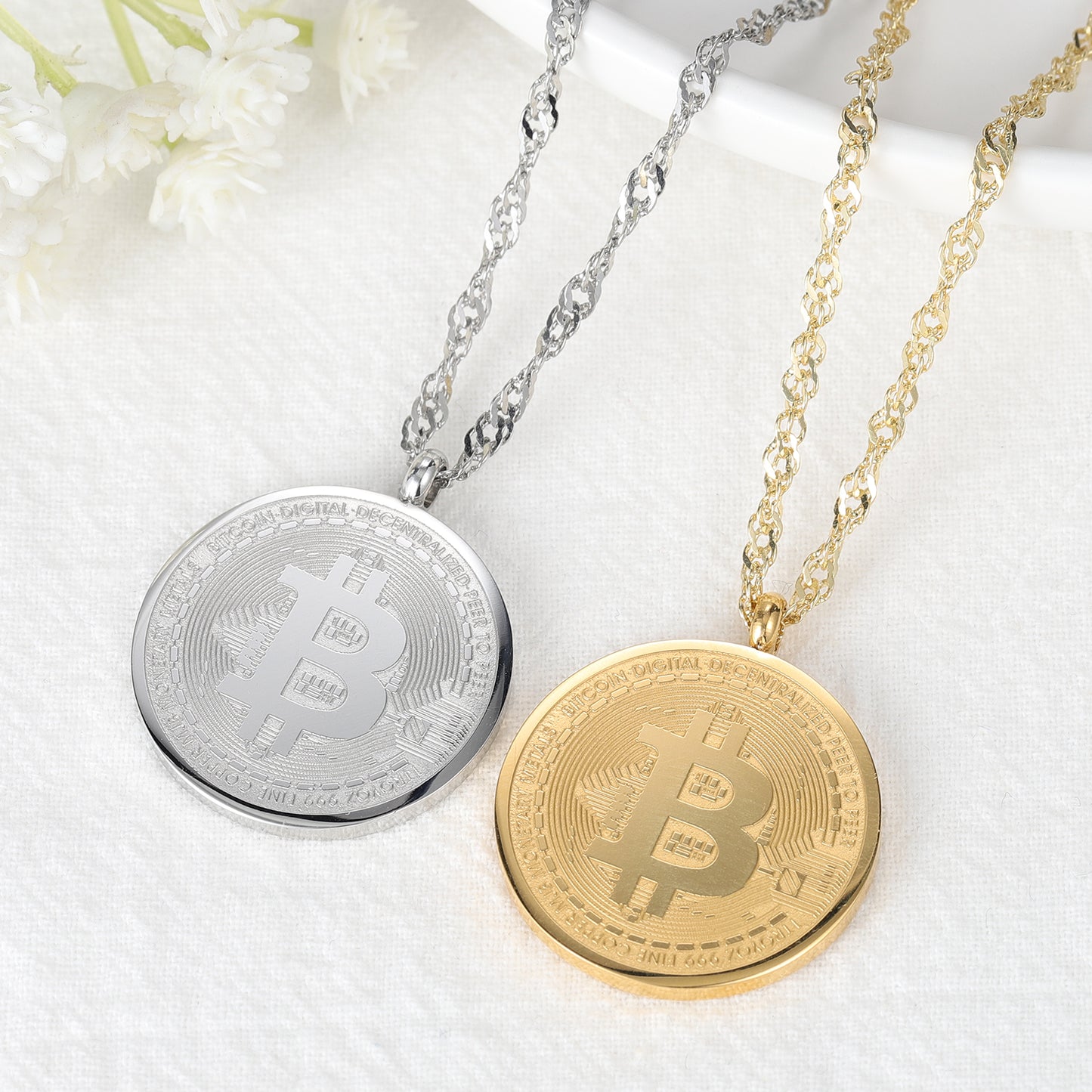 Gold Bitcoin Pendant Necklac SN258