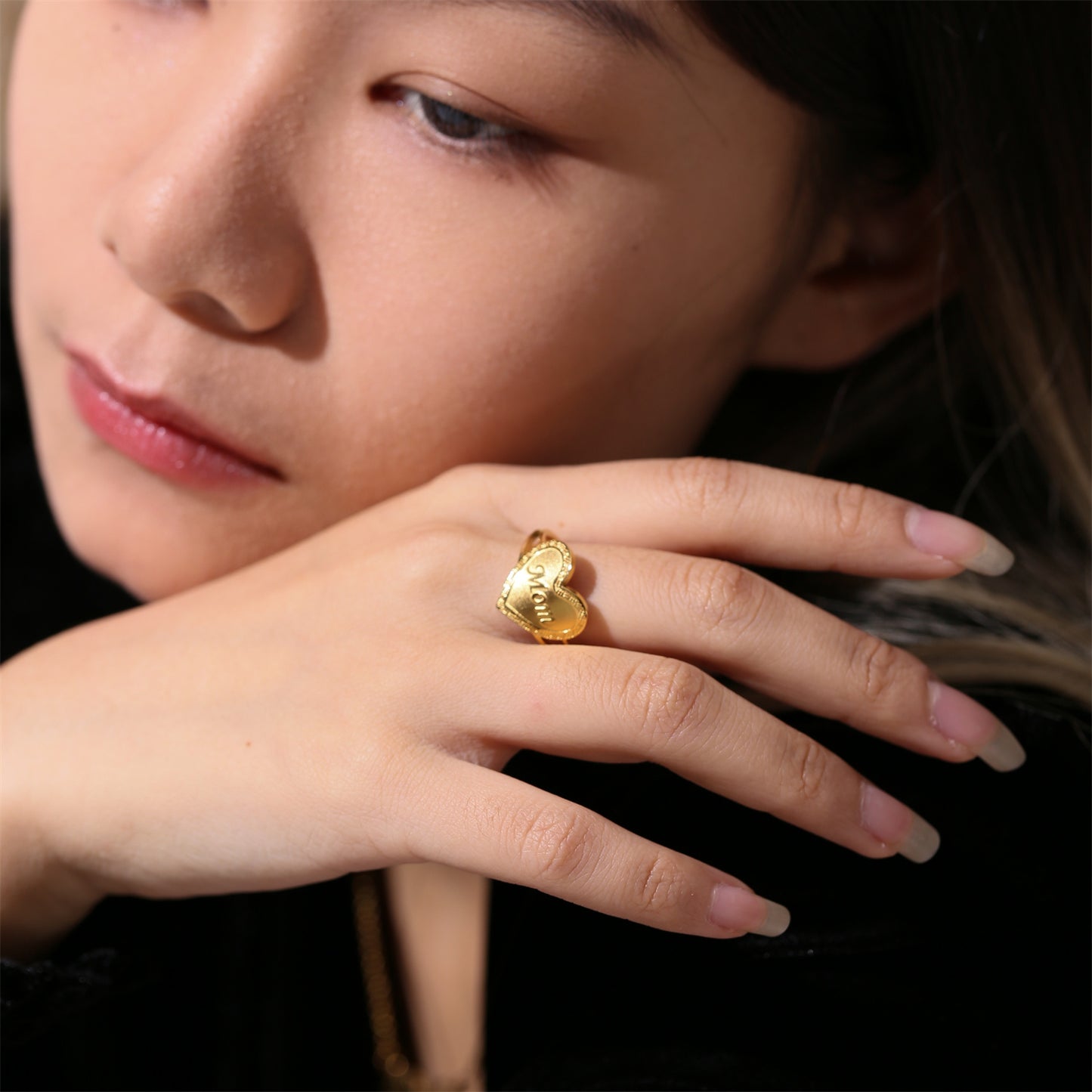 Anneau de nom de coeur de maman QR587