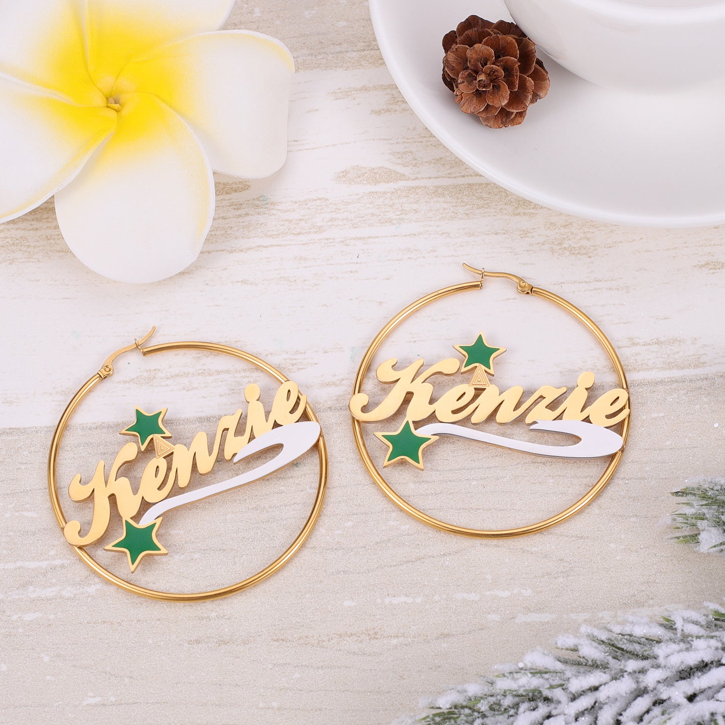 Boucles d'oreilles créoles avec nom d'étoile de Noël QE994