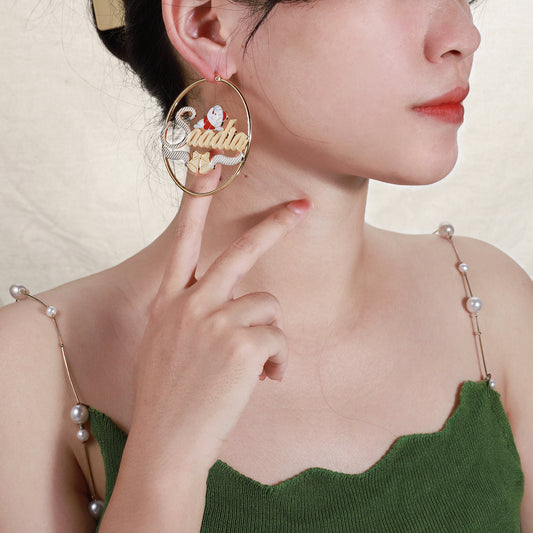 Christmas Santa Claus Name Hoop Earrings QE990