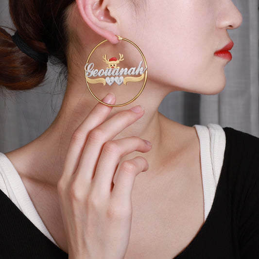 Christmas Elk Name Hoop Earrings QE999