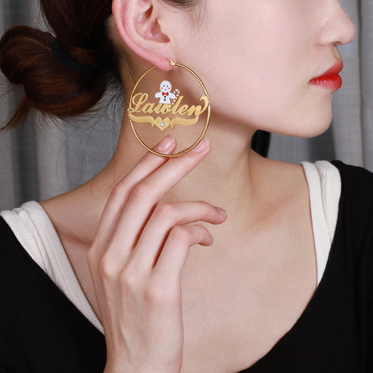 Christmas Snowman Name Hoop Earrings QE993