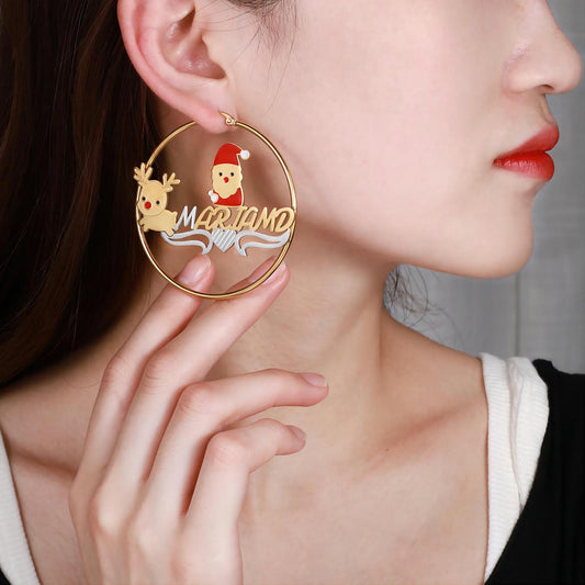 Christmas Santa Claus Name Hoop Earrings QE1000