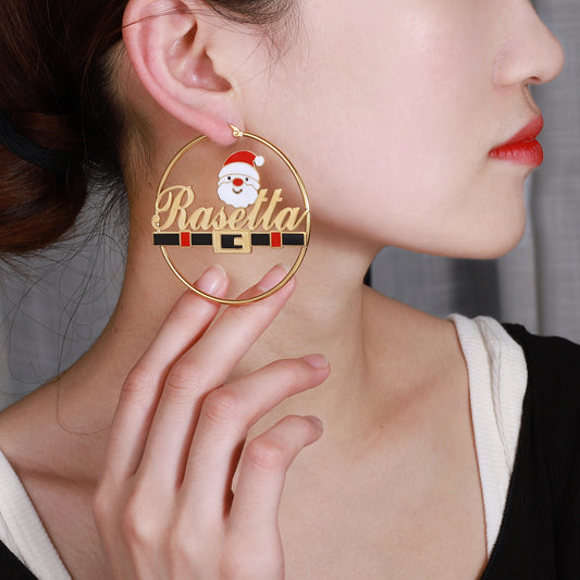 Christmas Santa Claus Name Hoop Earrings QE996