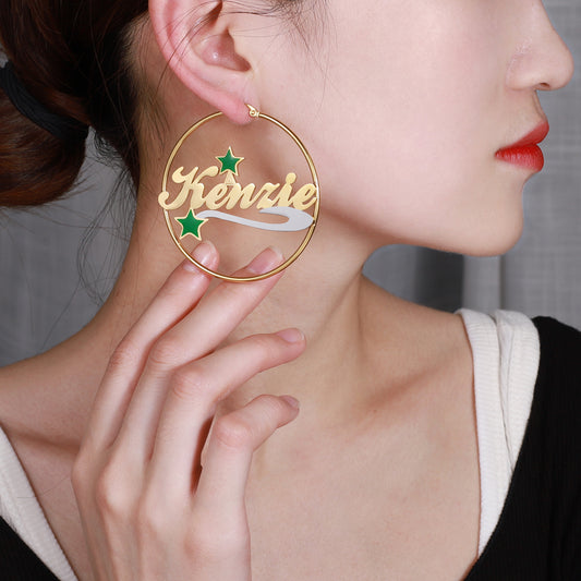 Christmas Star Name Hoop Earrings QE994