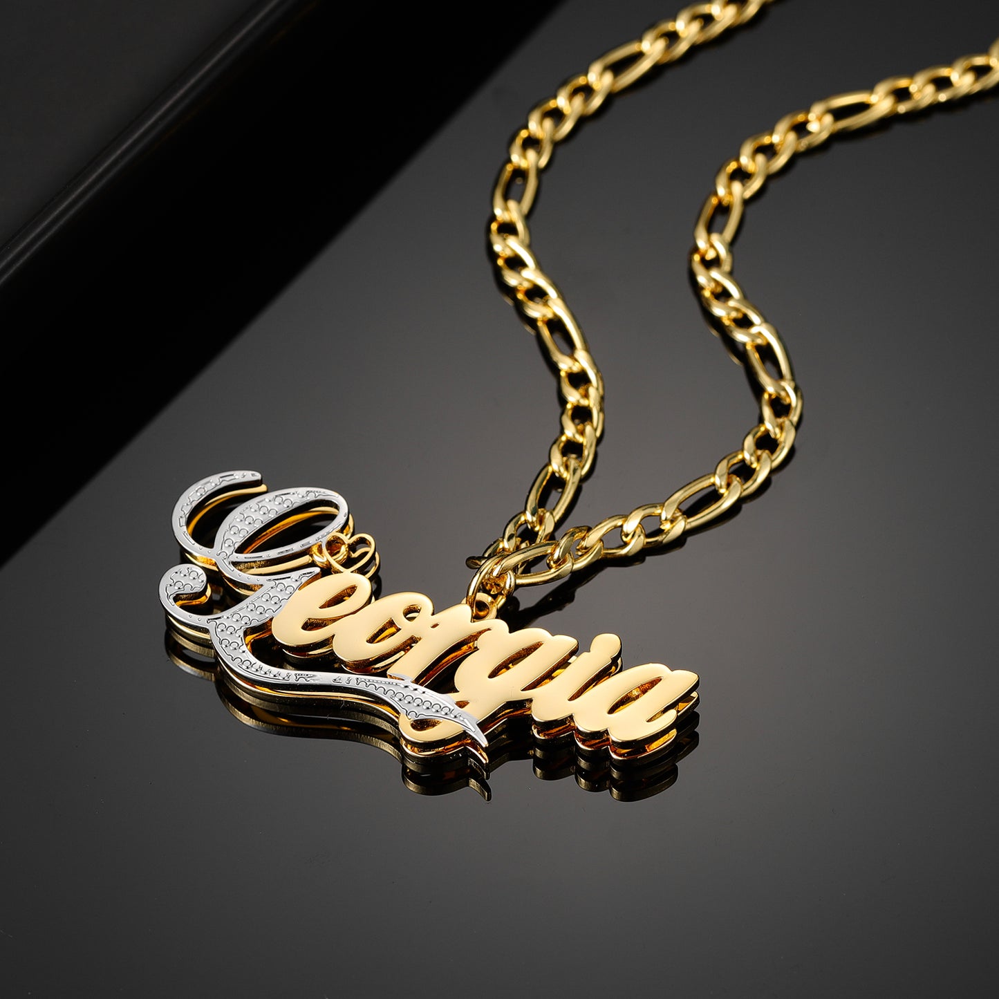 Double Layer Two Tone Nameplate Necklace QN844