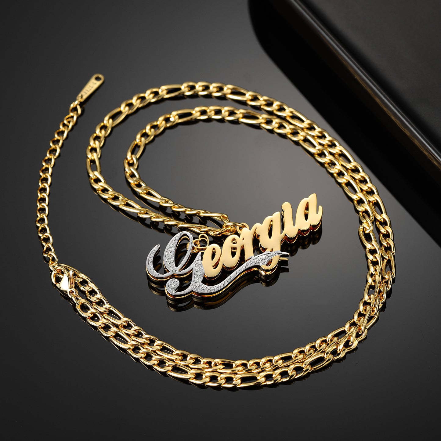 Double Layer Two Tone Nameplate Necklace QN844