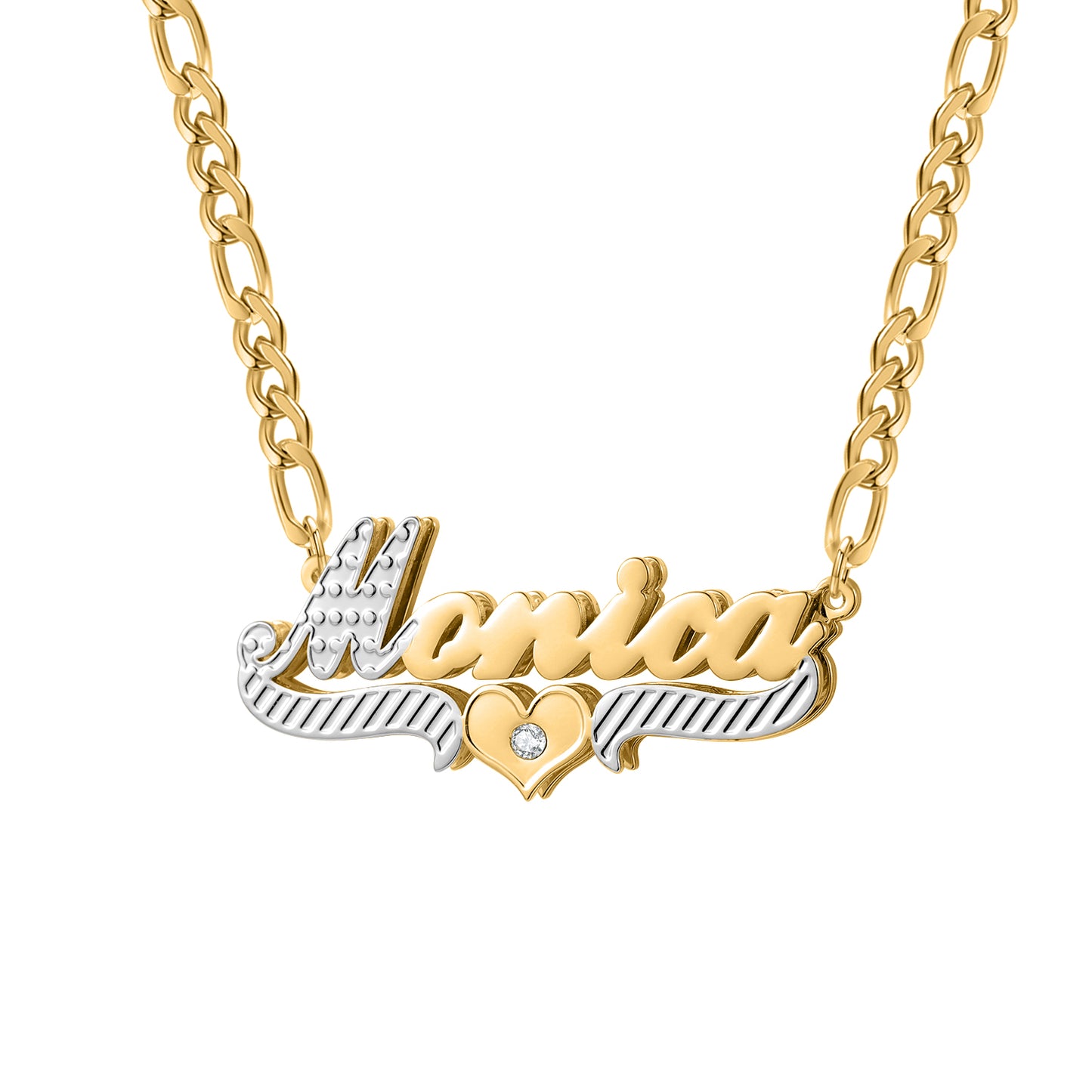 Custom Double Plate Two Tone Heart Name Necklace QN842