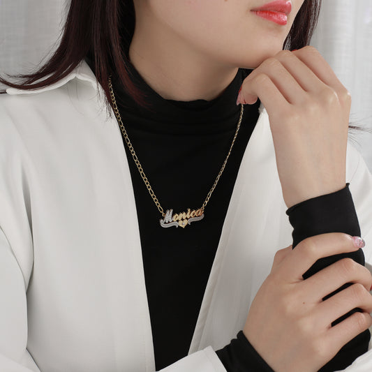 Custom Double Plate Two Tone Heart Name Necklace QN842