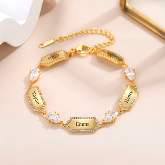 Engraved Rhombus Bracelet With Diamond Name Bracelet MB1753