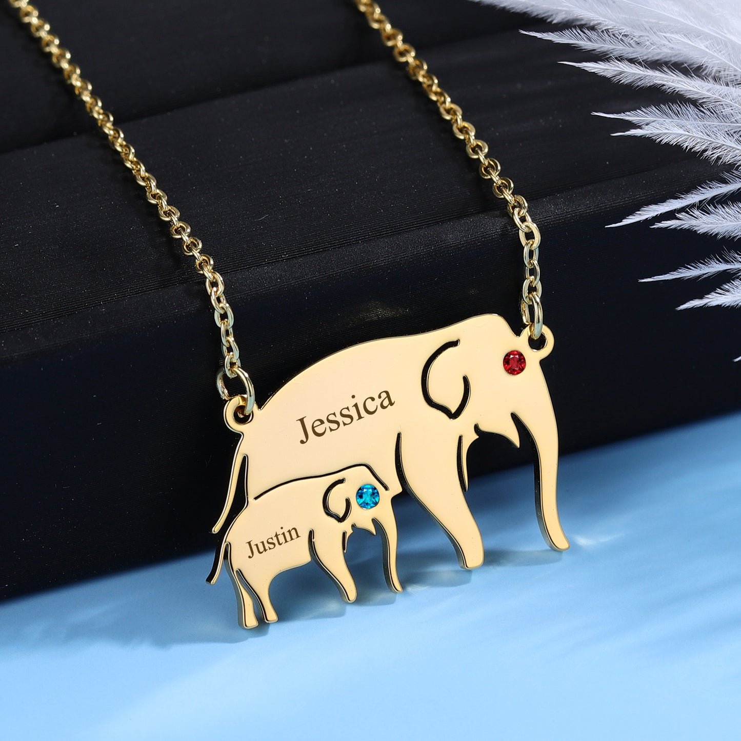 Elephant Birthstone Name Necklace DN180-DZ