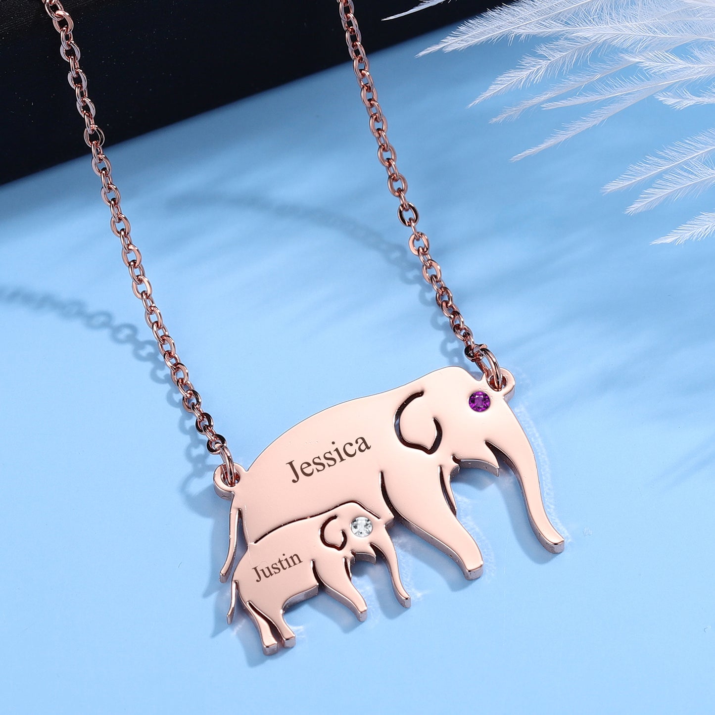 Elephant Birthstone Name Necklace DN180-DZ