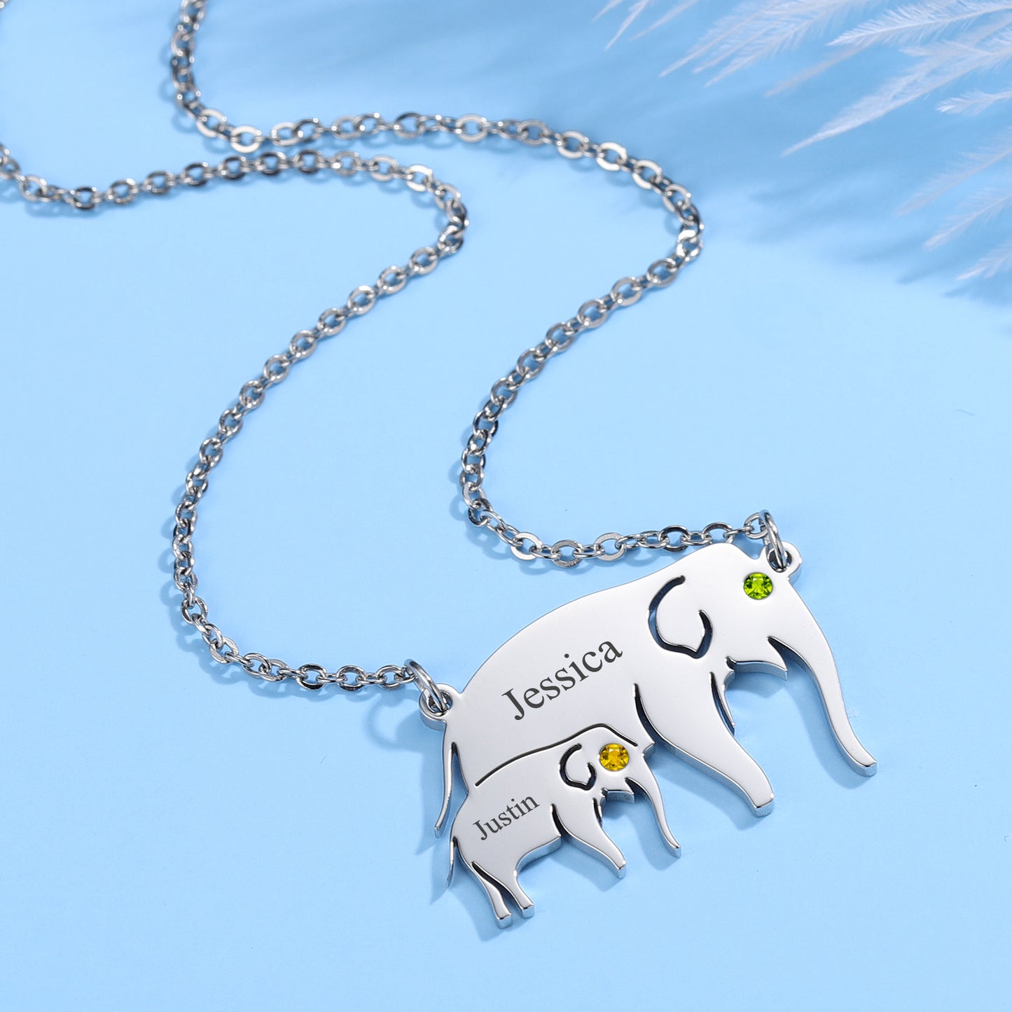 Elephant Birthstone Name Necklace DN180-DZ