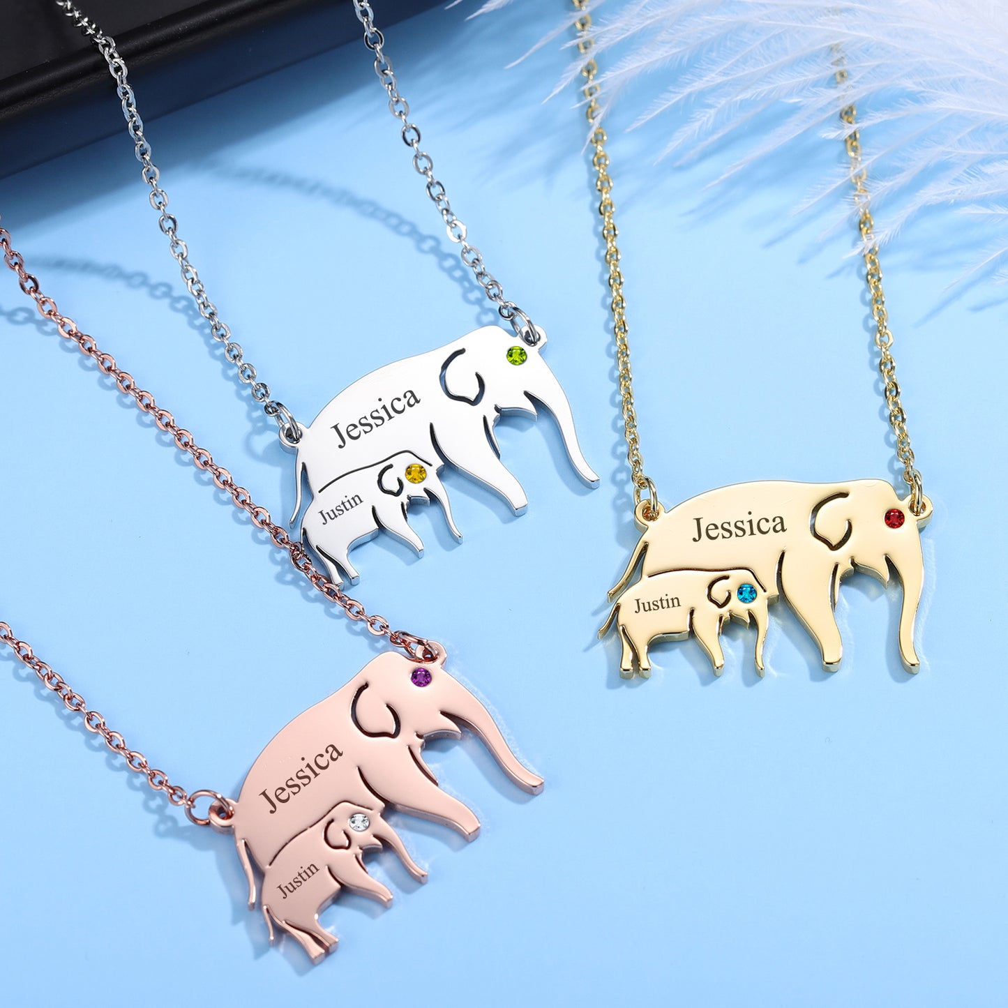 Elephant Birthstone Name Necklace DN180-DZ