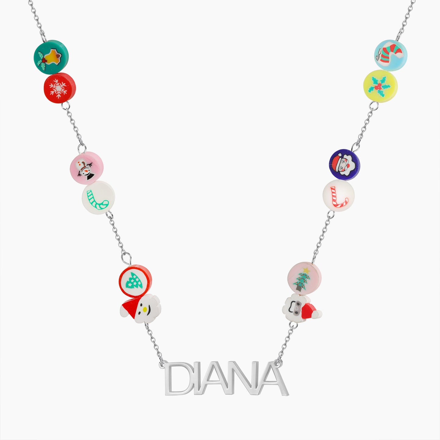 Custom Name Necklace With Santa Claus Elk Snowflake MN1768