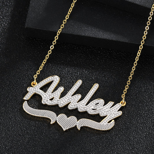 Bi-Color Name Necklace With Heart QN20901