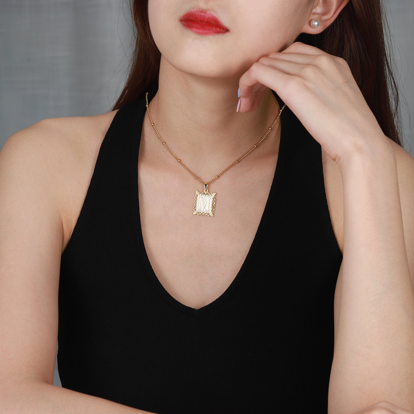 Rectangle Uppercase Initial Letter Pendant MN1778
