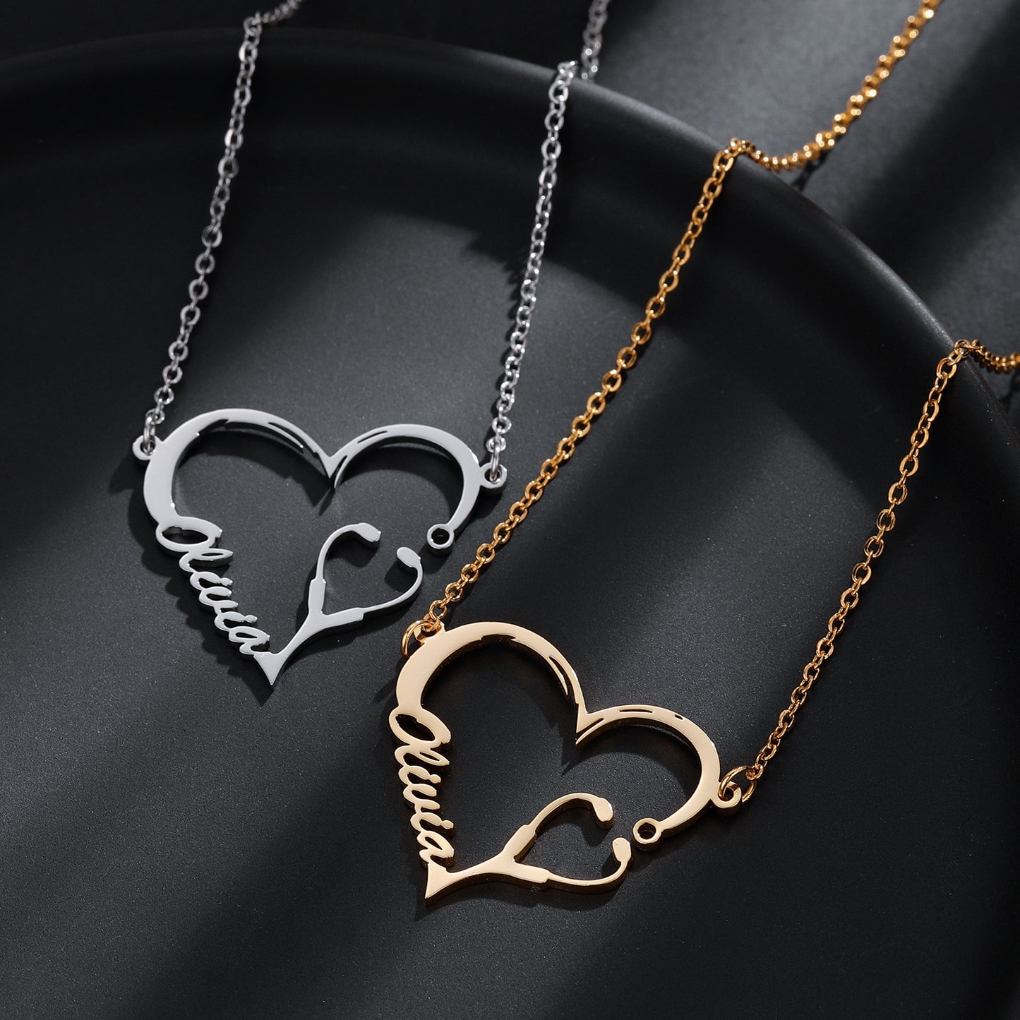 Stethoscope Heart Name Necklace QN567