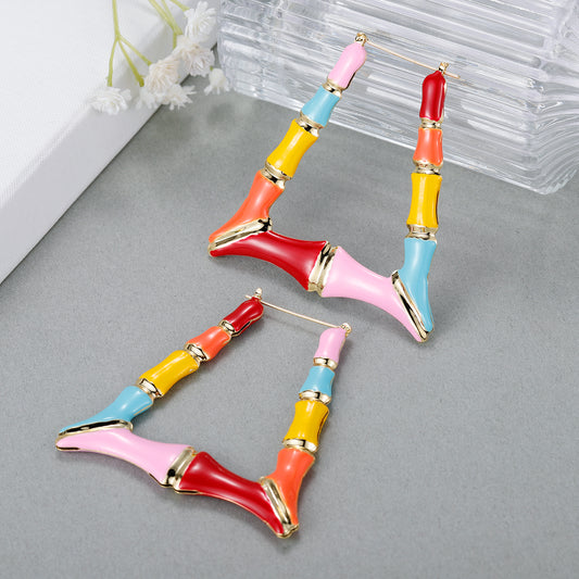 Colorful Trapezoid Bamboo Earrings QE416
