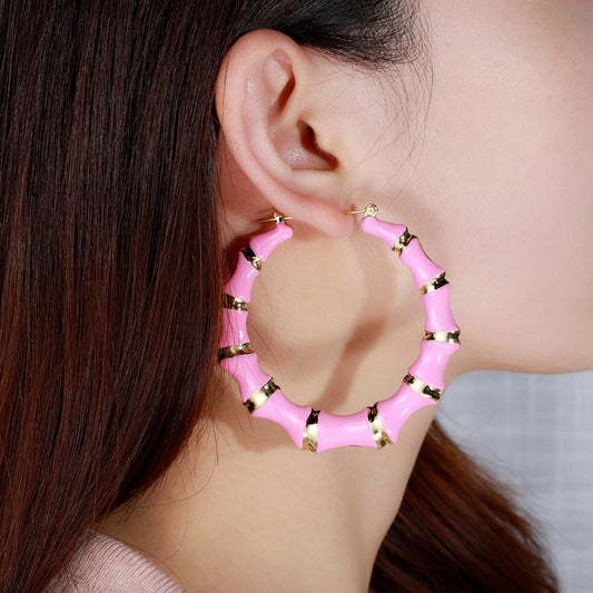 Colorful Bamboo Hoop Earring QE417