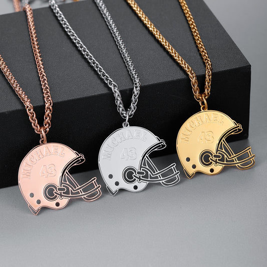 Customized Name Necklace With Football Helme QN327