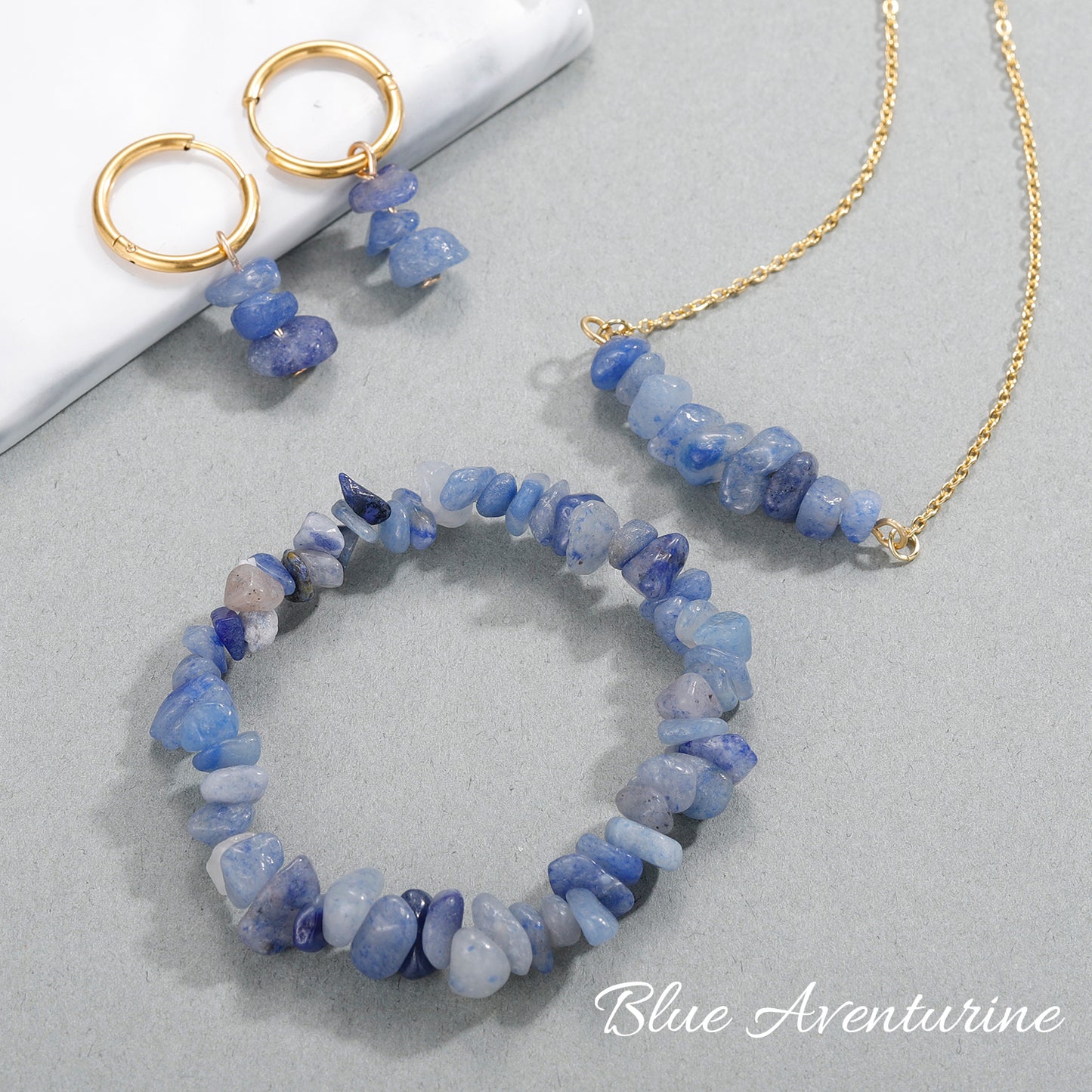 Raw Blue Aventurine Necklace Earring Bracelet SS438