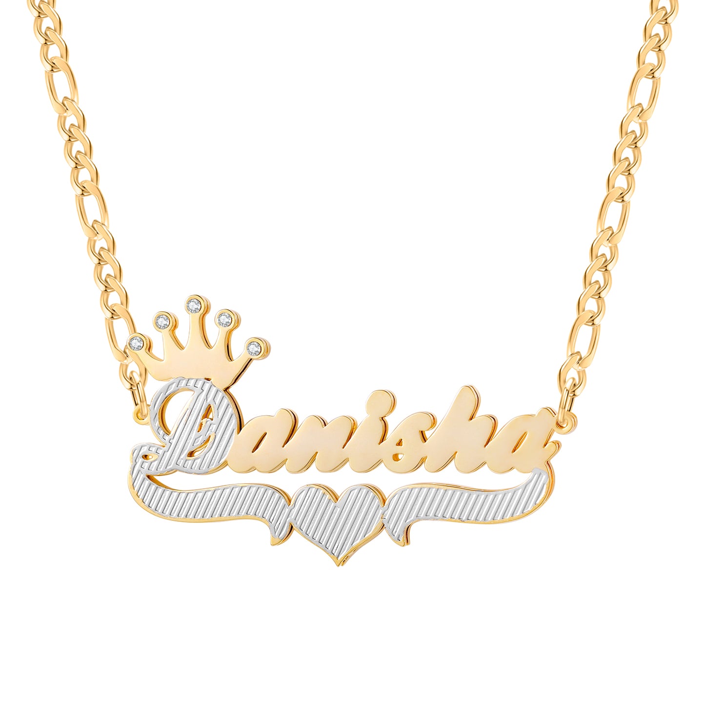 Crown Double Name Plate Necklace QN348-F11