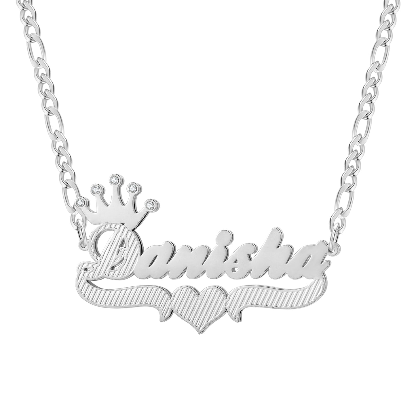 Crown Double Name Plate Necklace QN348-F11