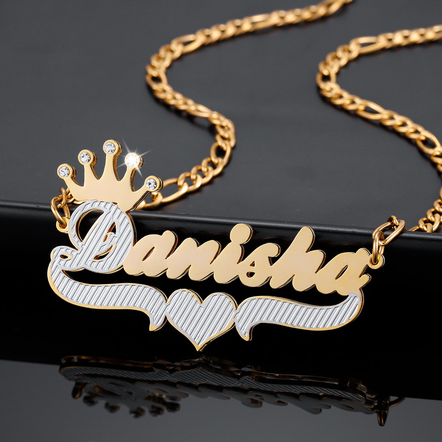 Crown Double Name Plate Necklace QN348-F11
