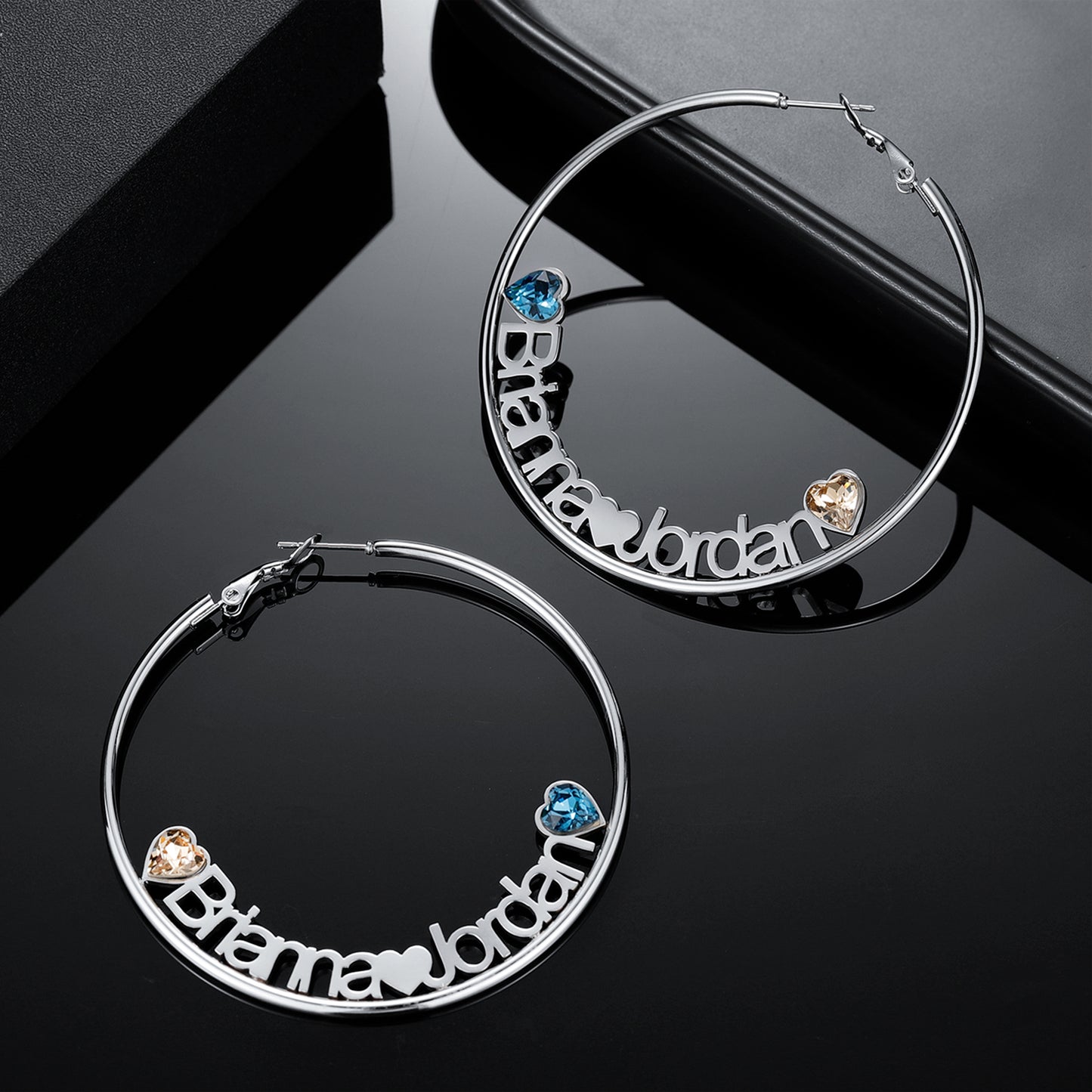 Heart Birthstone Hoop Name Earring QE488