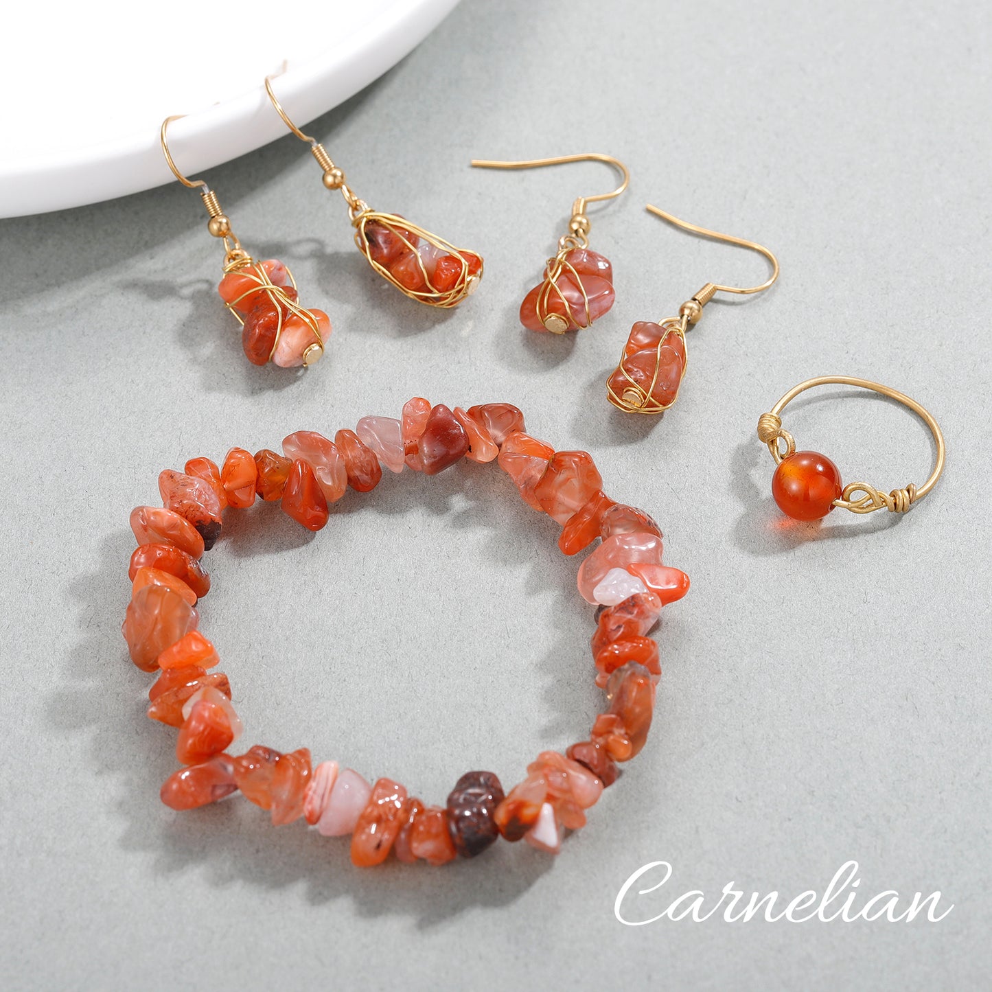Carnelian Stone Earring Bracelet SS446
