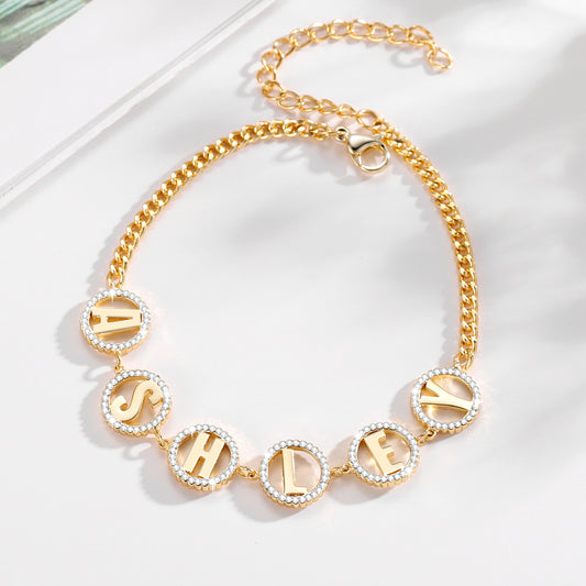 Diamond Round Letter Bracelet QB325