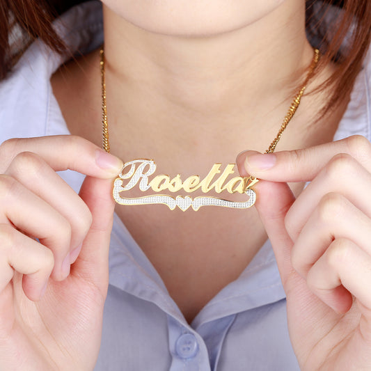 Double Gold Name Necklace QN351-F15