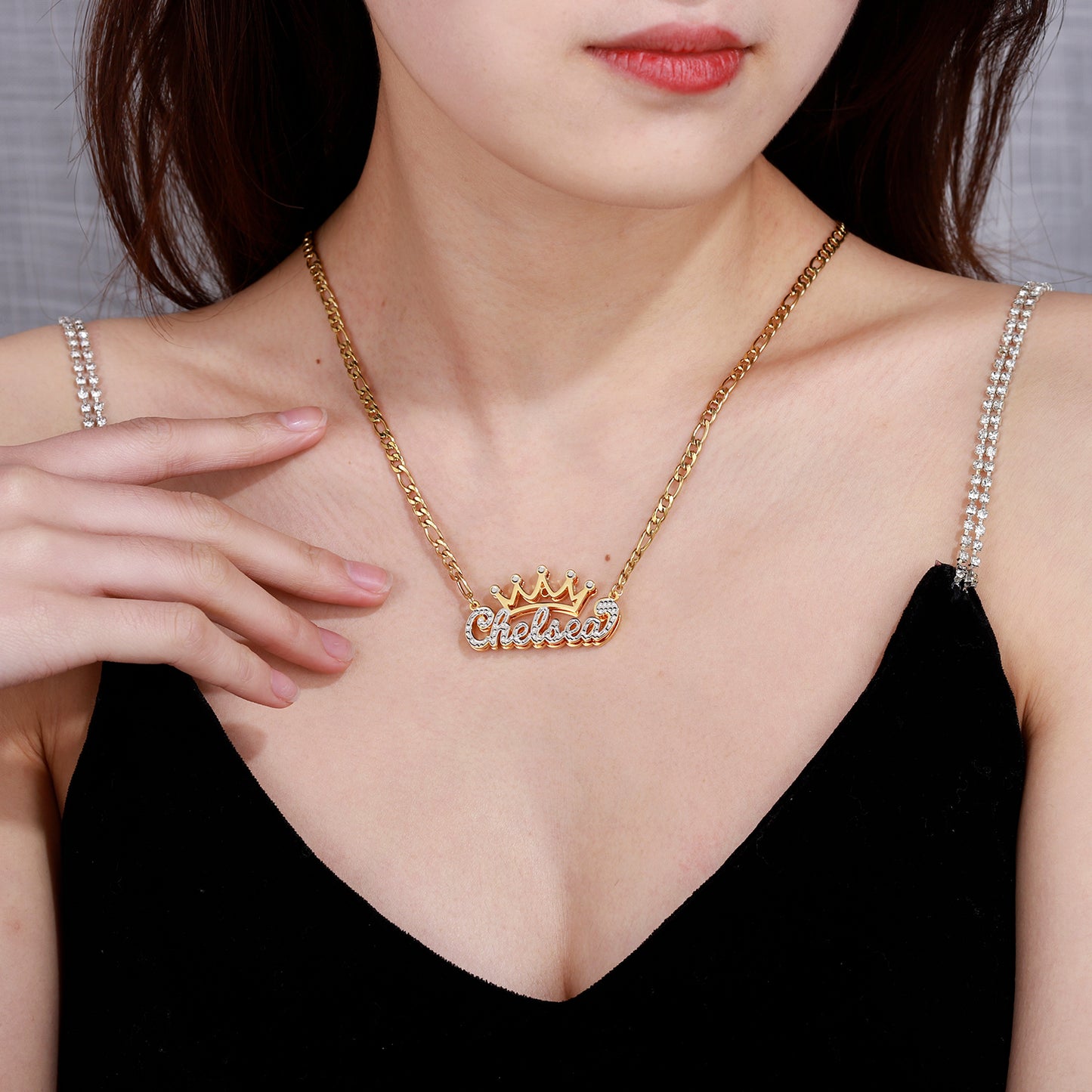 Two Tone Crown Name Necklace QN579