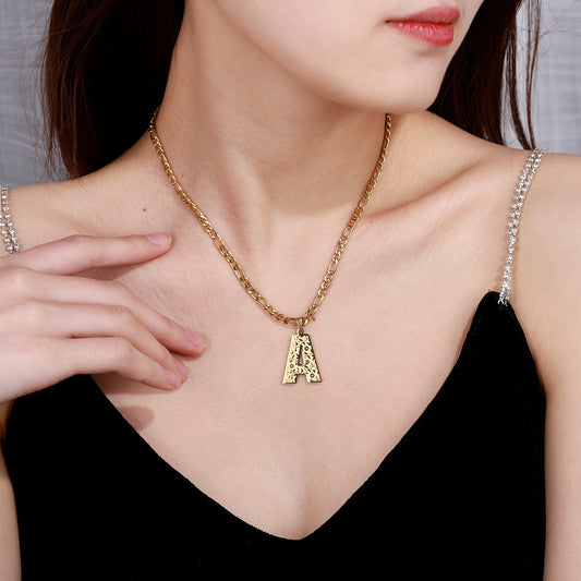 Flower Texture Initial Curb Chain Necklace SN2577