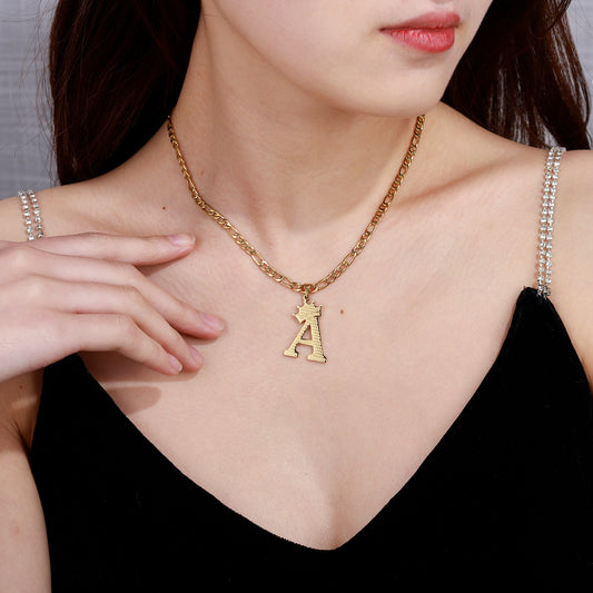Crown Initial Curb Chain Necklace SN594